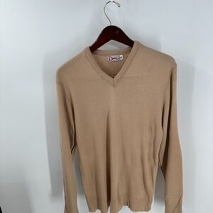 Vintage Dave Acrylic Modern V-Neck USA Made Knit‎ Pullover Sweater Beige Size XL